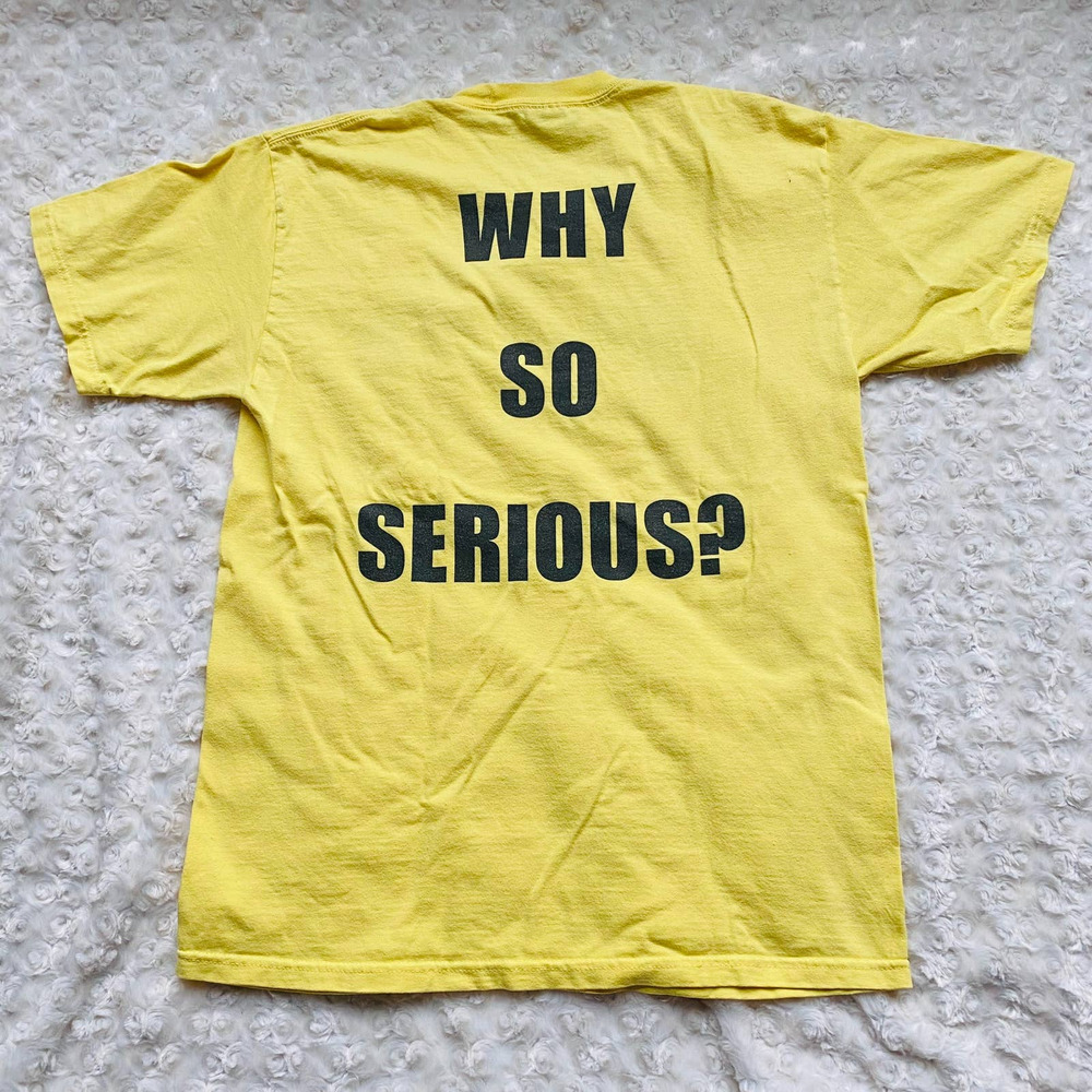 Hanes Beefy Batman Why So Serious Yellow Cotton Tee Shirt Size Large